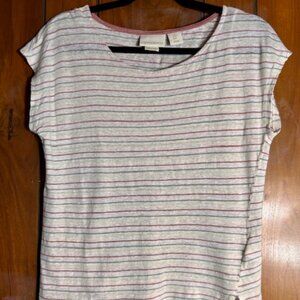 Cynthia Rowley 100% Linen White Multicolored Striped Cap Sleeve Shirt Sz Med.